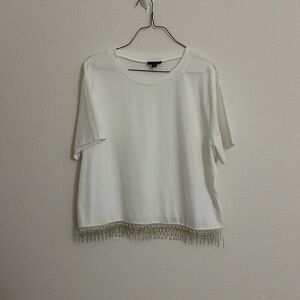Elegant White Fringe Hem Women's Top